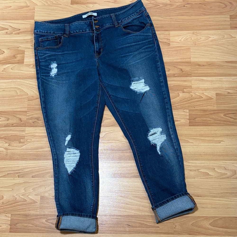 Refuge Dark Blue Distressed Ankle Jeans